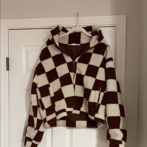 Double Zero Brown and Cream Checkered Teddy Jacket